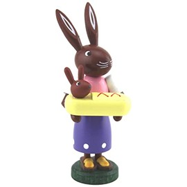 Thomas Preißler Easter Bunny Figurine Easter Bunny Easter Bunny Height 10 cm Ore Mountains Folk Art Wooden Easter Figure Easter Decoration Bunny with Baby