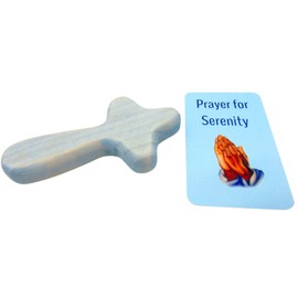 Serenity Prayer Hand Held Cross Handpainted Wood with Matching Holy Card Set