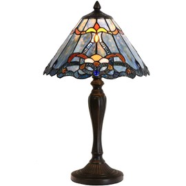 Bieye L10683 Baroque Tiffany Style Stained Glass Table Lamp Night Light with 12 Inch Wide Blue Lampshade for Bedside Bedroom Living Room, 20 inch Tall