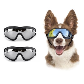 Billionchains Pack of 2 Dog Goggles Dog Sunglasses for Medium to Large Breed Anti-UV Eye Protection with Adjustable Straps- Silver