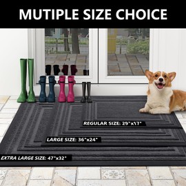 Buganda Floor Door Mat, Heavy Duty Doormat Outdoor Indoor, Natural Rubber Mat, Non Slip, Low Profile Outdoor Mat for Home Entrance, Garage, Patio Porch Farmhouse, 29x17, Light Grey
