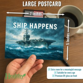 Ship Happens - Large 5x7 Postcard – 10 Pack – Funny Navy Aircraft Carrier Design – Military Veteran Gift – Patriotic Humor Greeting Cards – Stationery for Sailors, Veterans, and Military Families