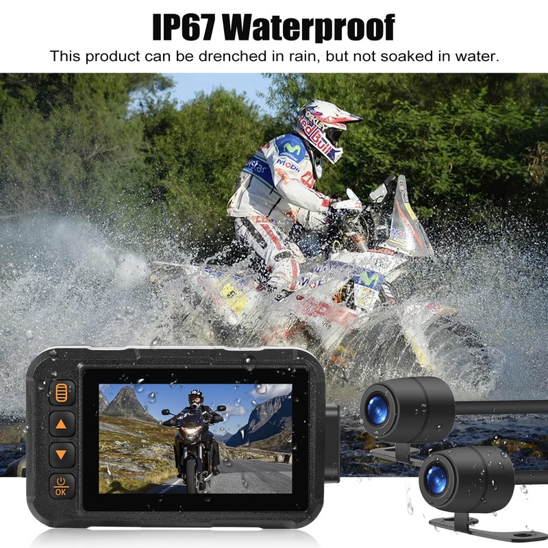 CAMECHO Motorcycle Dash Cam Front and Rear, Night Vision Dash