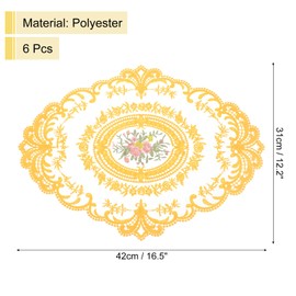 sourcing map 6Pack Retro Lace Placemat 12x16-in Oval Embroidered Table Place Mats French Crochet Doilies Coasters Cup Mat for Home Wedding, Yellow