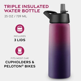GARUET 1180ml Triple-Walled Insulated Stainless Steel Water Bottle with Straw – Large Capacity – 3 Leak-Proof Lids for Hot & Cold Drinks – Ideal for Travel, Camping, Hiking, Gym (Dreamy Purple)