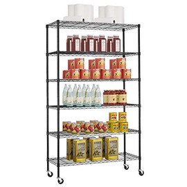 48" L×18" W×78" H Wire Shelving Unit Metal Shelf with 6 Tier Casters Adjustable Layer Rack Strong Steel for Restaurant Garage Pantry Kitchen Garage，Black