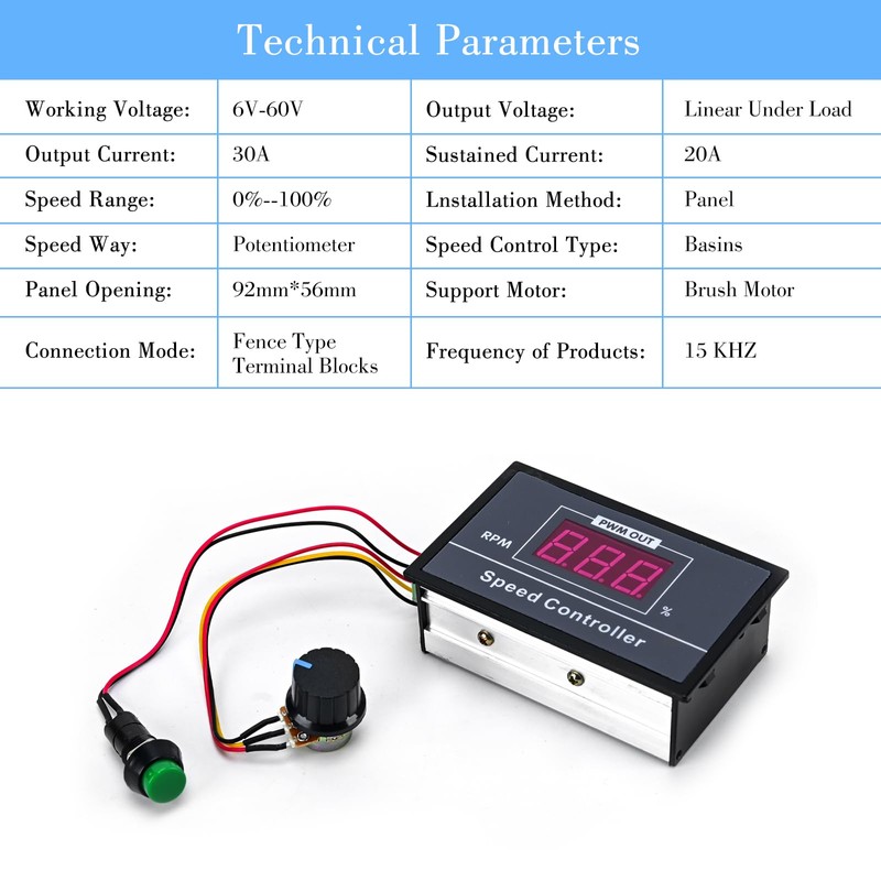 Podazz DC 6-60V 12V 24V 36V 48V 30A PWM DC