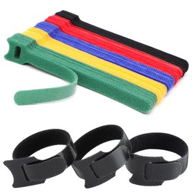 QZKJQDD 100 Stück Klett Kabelbinder Wiederverschließbar, Klettband Kabelbänder für Kabelmanagement, Verstellbare Klettband für Home Office Büro und Cable Organizer (5 Farben）