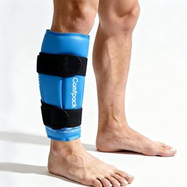 Comfpack Paquete de hielo para lesiones en la espinilla, paquete de hielo para piernas, envoltura de pantorrilla, paquete de hielo reutilizable para aliviar el dolor de piernas, distensión, hinchaz