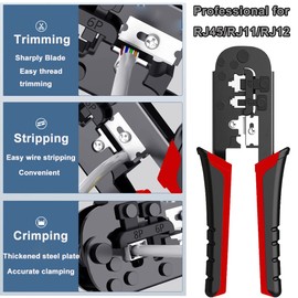 LEATBUY Crimper Set RJ45 Crimp LAN Ethernet CAT5 CAT6 Crimping Tool Kit with 50PCS RJ45 Connectors, 50PCS Covers, Network Cable Tester, Wire Punch Down Cutter Stripper Plier(Blue)