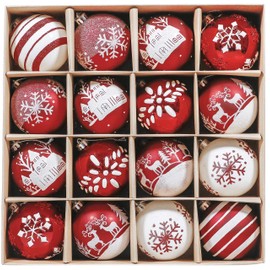 Valery Madelyn Christmas Baubles for Christmas Tree Decorations, 16pcs 8cm Red and White Shatterproof Giant Baubles for Christmas Tree Balls Ornaments for Xmas Decoration