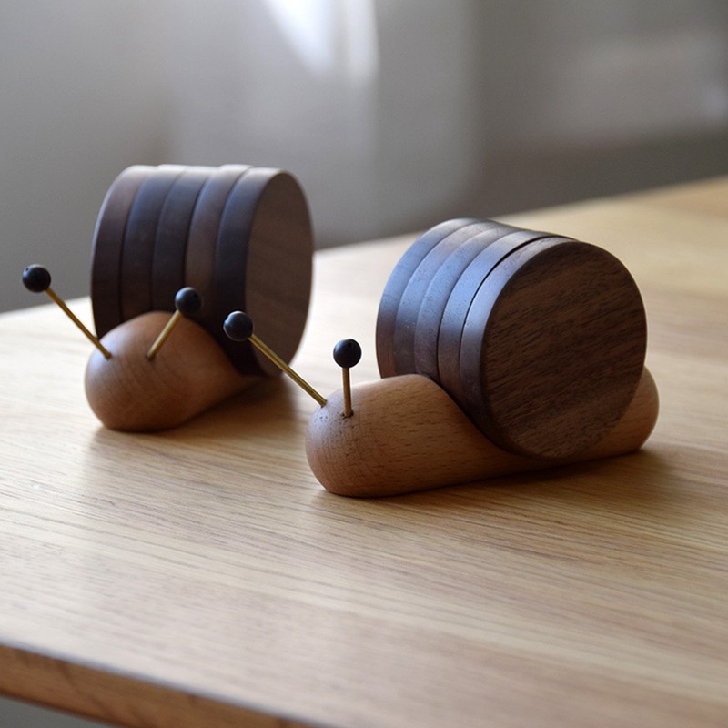 Wood Mug Coaster Heat Insulation Cute Snail Shape 5pcs Wooden