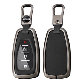 TECART Leather Key Fob Cover Metal Full Protection Car Key Fob Case Fit for Chevy Malibu Equinox Camaro Cruze Tahoe Traverse Blazer Volt Bolt Smart Key Holder Car Accessories Black