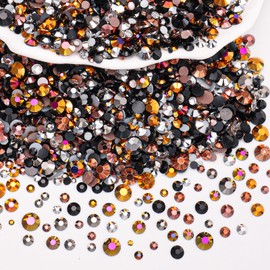 60g Gold Resin Rhinestones for Crafting, Flatback 2-6 mm Gems Jelly Rhinestones, Mixed Sizes Black Bedazzling Gems Crystal for Nail Art Face Makeup Craft DIY Accessories