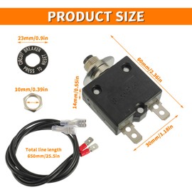 HUAREW Push Button Circuit Breaker 5 Amp, Fuse Tester Manual Reset, with 18 AWG Wires、Hex Nut、Grip Nut Ring