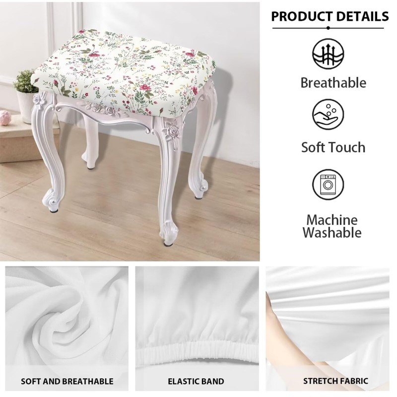 Luarisgur Floral Rectangle Stool Cover 2 Pack Bar Stool Covers