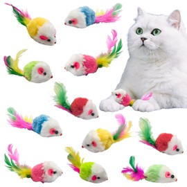 Andiker 12Pcs Cat Mouse Toy for Indoor Cats, 3.93'' Colorful Cat Mice Toy in Random Colors with Feather Realistic Mice Toys for Cat Cute Cat Plush Mouse Toy for Cat to Catch Play (Mix Color)
