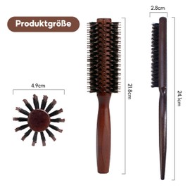 2 Wildschweinborsten Bürste, Boar Bristle Brush, Teasing Hair Brush, Große Rundbürste, Klein Bart Pinsel, Walnussholz Griff für Langes, Dickes, Lockiges, Trockenes Oder Geschädigtes Haar(Rotbraun)