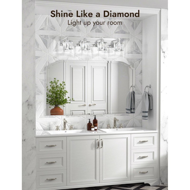 VOLISUN Crystal Vanity Lights - 4 Light Modern Stainless Steel