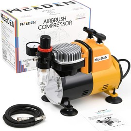 MEEDEN Airbrush Compressor, 1/5 HP Single Piston Compressor with Auto Stop, Hermally Protected, Low Running Noise, 47 dB Regulator, Water Trap Holder, 1/8 Air Hose for Model Making, Tattoo & Graffiti