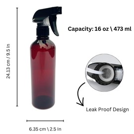 Hildbrandt 16oz 500ml Empty Plastic Spray Bottles for Cleaning Solutions Tattoo Flower Mist Bottle Hair Salon Tool Hair Dressing Refillable (Amber, Medium-3)