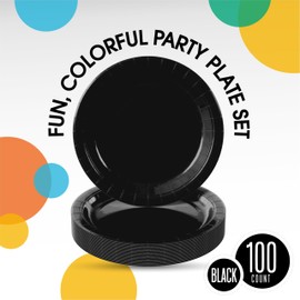 Exquisite Black Paper Plates 10 Inch Paper Plates 100 Pcs Black Disposable Plates, Paper Plates Disposable Heavy Duty 350 GSM Disposable Plates For Party, Black Plates Disposable For Party