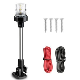 Young Marine Boat Anchor Light 3-Nautical Mile White LED Fold Down Stern Light for Pontoon and Fishing Boat All Round 360° White LED 12-24V (12" Foldable)