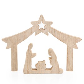Logbuch-Verlag Small Wooden Nativity Scene Table Nativity Figure Mary Joseph Jesus Child in Stable Nature White 20 x 14 cm