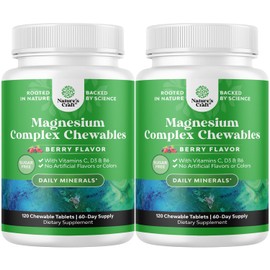 Sugar Free Magnesium Glycinate Chewable - Chewable Magnesium for Adults & Kids with Glycinate Taurate & Citrate Complex Plus Vitamins D3 B6 & C - Vegetarian Non-GMO & No Artificial Flavors (120 Days)