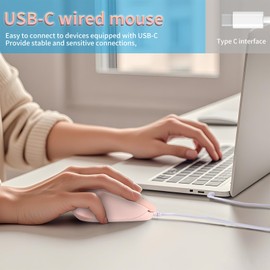 EALEK USB C Mouse, Wired Mouse - Low Noise, Compact Design, Compatible with Tablet, Laptop, and More (Pink)