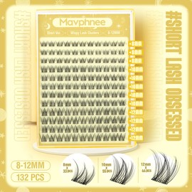 Short Lash Clusters Natural Eyelash Clusters 8-12MM Wispy Lash Extensions C Curve Individual Lashes Clear Band Cluster Lashes Clean Makeup DIY Lash Pack 132PCS