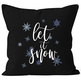 Autiga Cushion Cover Christmas Let It Snow Ice Crystals Snow Christmas Winter Black 40 cm x 40 cm