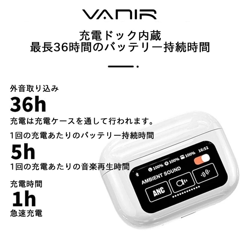 VANIR Bluetooth Wireless Earbuds, 2025, Multi-functional Touch Screen, ANC Compatible,