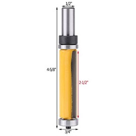 Fresa Recta de Vástago de 1/2 "Broca para Trabajo en Madera Herramienta de Broca de Fresadora con Acabado al Ras 2-1/2" L x 3/4'' Dia con Cortador Lar