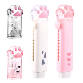 HJZHII 4 Pcs Cute Cat Pencils Sharpener and Erasers Set, Cute Cat Paw Kawaii School Supplies, Retractable Cartoon Eraser Kawaii Pencil Sharpener Cat School Supplies for Office Home