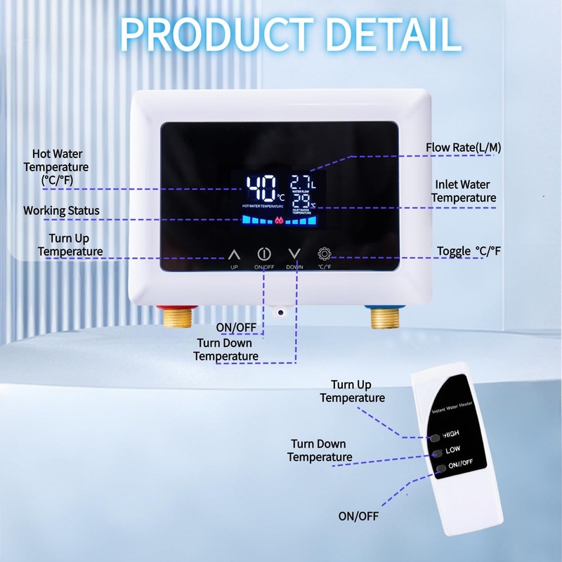 Aottop Electric Tankless Water Heater 110V 3000W - Instant Hot