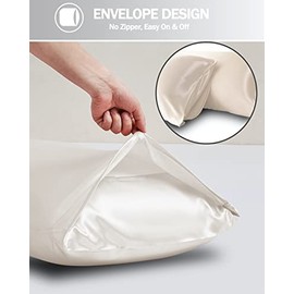 GVTECH Fundas de Almohada de Satén (Paquete de 2), Funda de Almohada para Cabello y Piel Lujo Suave Transpirable Estándar Tamaño Queen con Cierre de sobre, 50 x 75 cm (Blanco)