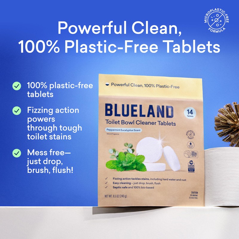 BLUELAND Toilet Bowl Cleaner Tablets, 2-Pack, 28 Count, Peppermint Eucalyptus,