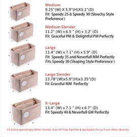 ETTP Purse Organizer, Felt Bag Organizer Insert For Speedy, Neverfull, Tote, Handbag, 8 Colors 5 Sizes (Large, Beige)