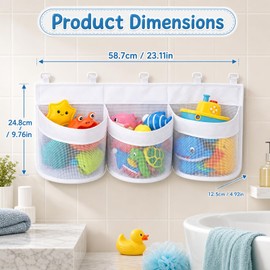 XZSKD Bath Toy Storage, Bathroom Toy Storage Bag with Multiple Compartments, Quick Drying Mesh Organiser for Wet Toys, Space Saving Bath Storage Solution in White