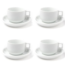 Huji Fine Porcelain 3.2 oz. Espresso Turkish Tea Coffee Cups and Saucers Drinkware Gift Set (4 Cups, 4 Saucers)