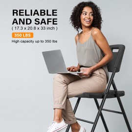 WISLAS Folding Chairs, Heavy Duty Foldable Dining Chair Portable HDPE Plastic Seat with Steel Frame 350lb Capacity for Indoor Outdoor Dinning Party Wedding School Use, Black, 4 Pack