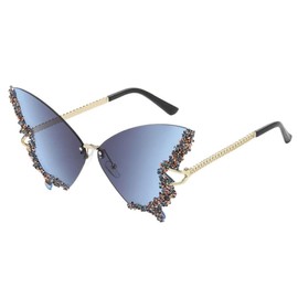 LEEQ Funny Diamond Rhinestone Disco Glasses, Butterfly Sunglasses, Rimless Vintage Glasses, for Men and Women, Tinted Rave Glasses, Festival Sunglasses, black