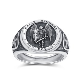 MOPOPOK St Michael Ring S925 Sterling Silver St Michael Archangel Ring Religious Protector Ring Jewelry for Men Women#12, Sterling Silver, No Gemstone