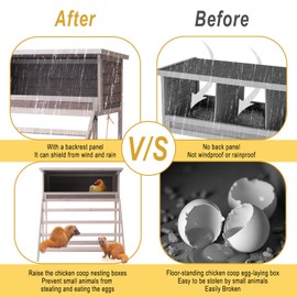 BIRASIL Chicken Nesting Box, Chicken Coop Accessories with Asphalt Roofing, Chicken Laying Boxes with Stairs, Nesting Egg Boxes with Leisure Swing for Hens or Chickens