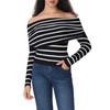 CIDER Striped Off The Shoulder Long Sleeve Knit Sweaters Going