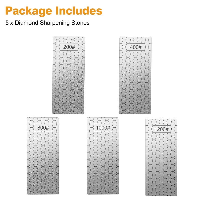 iBrookAuction 5Pcs Diamond Sharpening Stone Set Honeycomb Surface Whetstone 200-1200
