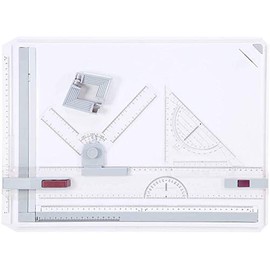 GOTOTOP Drawing Table Board A3 Drafting Board Table Adjustable Measuring System Angle Parallel Motion Drawing Board with Protractor,Paper Locater, Sliding Ruler,Anti Slip Support Leg Office Tool Table