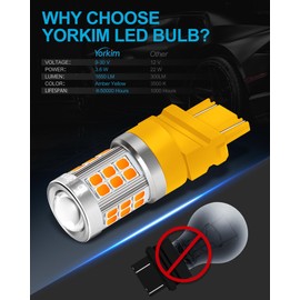 Yorkim 3157 LED Bulb Amber led turn signal bulb, 3157a 3156 led amber lights 3056 3057 4157 bulb led 3157 Replacement for Turn Signal Side Marker Lights, Amber Yellow, pack of 2