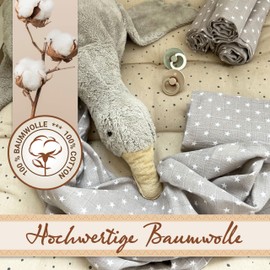 ZOLLNER Set of 10 Muslin Burp Cloths in 80 x 80 cm Made of Cotton - Skin-friendly Muslin Cloths with Cute Stars - Especially Soft and Absorbent - Washable up to 60 °C - Grey